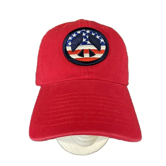 Ordinary Crowns American Peace Symbol Strapback Cotton Dad Hat Red - Picture 1 of 7